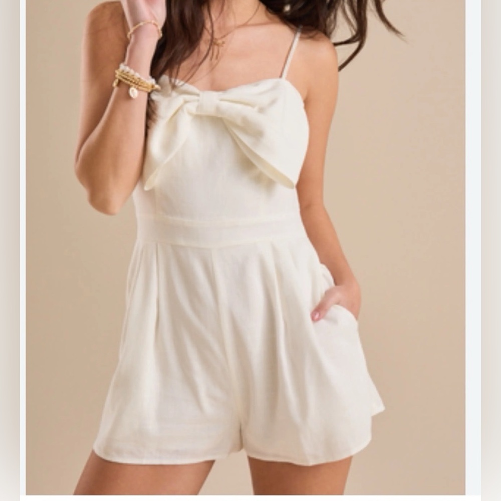 Altar D State White One Piece Romper with Bow Detail Medium